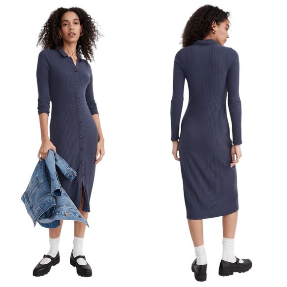 MADEWELL Button Front Long Sleeve Midi Shirtdress - Picture 1 of 6